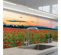 KitchenYeah© Crédence Adhésive Résistant À La Chaleur 80x300 cm Protection Mur Cuisine Panneaux Muraux Adhesif Panneau Decoratif Interieur Coquelicots - Paysage - Rouge - Fleurs