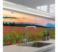 KitchenYeah© Crédence Adhésive Résistant À La Chaleur 80x500 cm Protection Mur Cuisine Panneaux Muraux Adhesif Panneau Decoratif Interieur Coquelicots - Paysage - Rouge - Fleurs