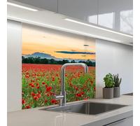 KitchenYeah© Crédence Adhésive Résistant À La Chaleur 80x80 cm Protection Mur Cuisine Panneaux Muraux Adhesif Panneau Decoratif Interieur Coquelicots - Paysage - Rouge - Fleurs