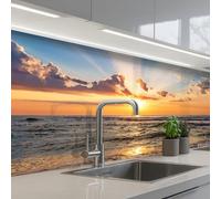KitchenYeah© Credence Cuisine 60x200 cm Adhesif Protection Mur Plaque De Cuisson Plastique Rigide Revetement Murale À Coller Plage - Coucher soleil - Mer - Nuages - Horizon