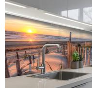 KitchenYeah© Credence Cuisine 60x200 cm Adhesif Protection Mur Plaque De Cuisson Plastique Rigide Revetement Murale À Coller Plage - Mer - Dune - Coucher soleil - Paysage