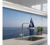 KitchenYeah© Credence Cuisine 60x200 cm Adhesif Protection Mur Plaque De Cuisson Plastique Rigide Revetement Murale À Coller Voilier - Mer - Bleu