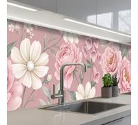KitchenYeah© Credence Cuisine 60x300 cm Adhesif Protection Mur Plaque De Cuisson Plastique Rigide Revetement Murale À Coller Pivoines - digitale - rose
