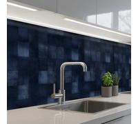 KitchenYeah© Credence Cuisine 60x300 cm Adhesif Protection Mur Plaque De Cuisson Plastique Rigide Revetement Murale À Coller Motif - damier - bleu marine