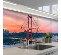 KitchenYeah© Credence Cuisine 60x350 cm Adhesif Protection Mur Plaque De Cuisson Plastique Rigide Revetement Murale À Coller Pont - Rouge - Skyline - Eau