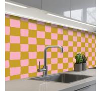 KitchenYeah© Credence Cuisine 80x200 cm Adhesif Protection Mur Plaque De Cuisson Plastique Rigide Revetement Murale À Coller Motif - Carré - Rose