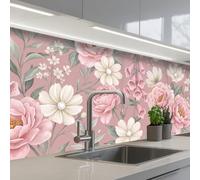 KitchenYeah© Credence Cuisine 80x250 cm Adhesif Protection Mur Plaque De Cuisson Plastique Rigide Revetement Murale À Coller Pivoines - digitale - rose