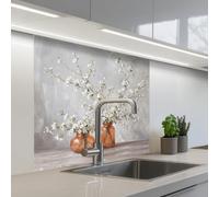 KitchenYeah© Credence Cuisine 80x80 cm Adhesif Protection Mur Plaque De Cuisson Plastique Rigide Revetement Murale À Coller Vases - Fleurs - Orange