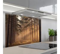 KitchenYeah© Crédence Cuisine À Coller 55x80 cm Protection Plaque De Cuisson Adhesif Plastique Rigide Dalle Murale Forêt - Brouillard - Soleil