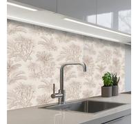 KitchenYeah© Crédence Cuisine À Coller 60x100 cm Protection Plaque De Cuisson Adhesif Plastique Rigide Dalle Murale Fleurs - Beige - Plantes - Vintage