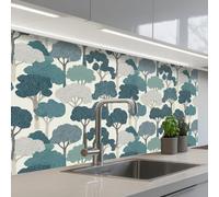 KitchenYeah© Crédence Cuisine À Coller 60x100 cm Protection Plaque De Cuisson Adhesif Plastique Rigide Dalle Murale Moderne - Arbres - Forêt - Motif - Bleu