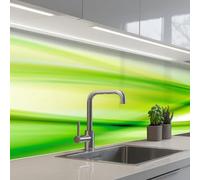 KitchenYeah© Crédence Cuisine À Coller 60x150 cm Protection Plaque De Cuisson Adhesif Plastique Rigide Dalle Murale Vagues - Abstrait - Vert