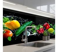 KitchenYeah© Crédence Cuisine À Coller 60x150 cm Protection Plaque De Cuisson Adhesif Plastique Rigide Dalle Murale Légumes - Éclaboussure - Noir