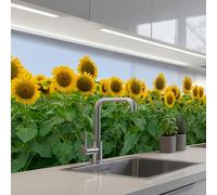 KitchenYeah© Crédence Cuisine À Coller 60x200 cm Protection Plaque De Cuisson Adhesif Plastique Rigide Dalle Murale Tournesols - Jaune - Nature