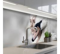 KitchenYeah© Crédence Cuisine À Coller 60x200 cm Protection Plaque De Cuisson Adhesif Plastique Rigide Dalle Murale Femme - Cygne - Blanc