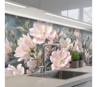 KitchenYeah© Crédence Cuisine À Coller 60x200 cm Protection Plaque De Cuisson Adhesif Plastique Rigide Dalle Murale Roses - Illustration - Rose