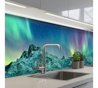 KitchenYeah© Crédence Cuisine À Coller 60x250 cm Protection Plaque De Cuisson Adhesif Plastique Rigide Dalle Murale Mer - Glace - Aurore boréale - Hiver - Nature