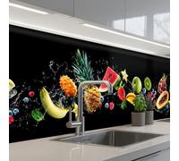 KitchenYeah© Crédence Cuisine À Coller 60x250 cm Protection Plaque De Cuisson Adhesif Plastique Rigide Dalle Murale Éclaboussure - Fruit - Noir