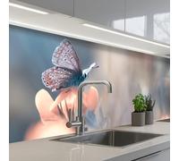 KitchenYeah© Crédence Cuisine À Coller 60x250 cm Protection Plaque De Cuisson Adhesif Plastique Rigide Dalle Murale Fleurs - Papillon - Nature - Botanique