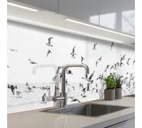 KitchenYeah© Crédence Cuisine À Coller 60x250 cm Protection Plaque De Cuisson Adhesif Plastique Rigide Dalle Murale Mer - Oiseaux - Nature - Mouettes