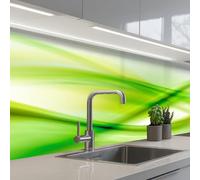 KitchenYeah© Crédence Cuisine À Coller 60x250 cm Protection Plaque De Cuisson Adhesif Plastique Rigide Dalle Murale Vagues - Abstrait - Vert