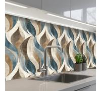 KitchenYeah© Crédence Cuisine À Coller 60x300 cm Protection Plaque De Cuisson Adhesif Plastique Rigide Dalle Murale Abstrait - Vagues - Coloré