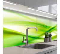 KitchenYeah© Crédence Cuisine À Coller 60x300 cm Protection Plaque De Cuisson Adhesif Plastique Rigide Dalle Murale Vagues - Abstrait - Vert