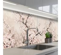 KitchenYeah© Crédence Cuisine À Coller 60x300 cm Protection Plaque De Cuisson Adhesif Plastique Rigide Dalle Murale Blossom - Illustration - Taupe