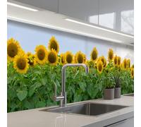 KitchenYeah© Crédence Cuisine À Coller 60x300 cm Protection Plaque De Cuisson Adhesif Plastique Rigide Dalle Murale Tournesols - Jaune - Nature