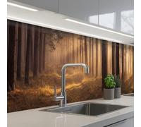 KitchenYeah© Crédence Cuisine À Coller 60x300 cm Protection Plaque De Cuisson Adhesif Plastique Rigide Dalle Murale Forêt - Brouillard - Soleil
