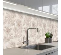 KitchenYeah© Crédence Cuisine À Coller 60x350 cm Protection Plaque De Cuisson Adhesif Plastique Rigide Dalle Murale Fleurs - Beige - Plantes - Vintage
