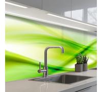 KitchenYeah© Crédence Cuisine À Coller 60x350 cm Protection Plaque De Cuisson Adhesif Plastique Rigide Dalle Murale Vagues - Abstrait - Vert