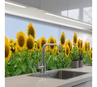 KitchenYeah© Crédence Cuisine À Coller 60x400 cm Protection Plaque De Cuisson Adhesif Plastique Rigide Dalle Murale Tournesols - Jaune - Nature