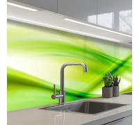 KitchenYeah© Crédence Cuisine À Coller 60x400 cm Protection Plaque De Cuisson Adhesif Plastique Rigide Dalle Murale Vagues - Abstrait - Vert