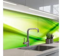KitchenYeah© Crédence Cuisine À Coller 60x500 cm Protection Plaque De Cuisson Adhesif Plastique Rigide Dalle Murale Vagues - Abstrait - Vert