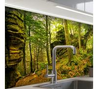 KitchenYeah© Crédence Cuisine À Coller 60x80 cm Protection Plaque De Cuisson Adhesif Plastique Rigide Dalle Murale Arbres - Pierre - Forêt - Nature - Plantes