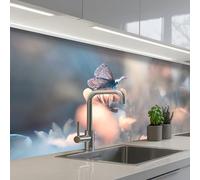 KitchenYeah© Crédence Cuisine À Coller 80x150 cm Protection Plaque De Cuisson Adhesif Plastique Rigide Dalle Murale Fleurs - Papillon - Nature - Botanique