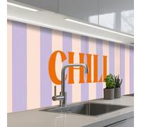 KitchenYeah© Crédence Cuisine À Coller 80x250 cm Protection Plaque De Cuisson Adhesif Plastique Rigide Dalle Murale Lilas - Orange - Rayures - Chill