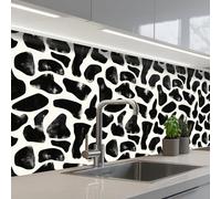 KitchenYeah© Crédence Cuisine À Coller 80x250 cm Protection Plaque De Cuisson Adhesif Plastique Rigide Dalle Murale Motif animalier - Taches - Noir - Blanc