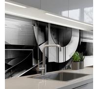 KitchenYeah© Crédence Cuisine À Coller 80x300 cm Protection Plaque De Cuisson Adhesif Plastique Rigide Dalle Murale Abstrait - Art - Moderne - Noir et blanc