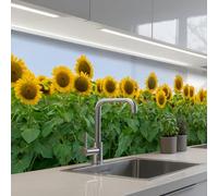 KitchenYeah© Crédence Cuisine À Coller 80x300 cm Protection Plaque De Cuisson Adhesif Plastique Rigide Dalle Murale Tournesols - Jaune - Nature