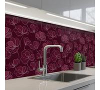 KitchenYeah© Crédence Cuisine À Coller 80x300 cm Protection Plaque De Cuisson Adhesif Plastique Rigide Dalle Murale Fleurs - Motif - Bourgogne