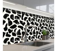 KitchenYeah© Crédence Cuisine À Coller 80x300 cm Protection Plaque De Cuisson Adhesif Plastique Rigide Dalle Murale Motif animalier - Taches - Noir - Blanc