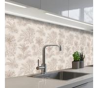 KitchenYeah© Crédence Cuisine À Coller 80x300 cm Protection Plaque De Cuisson Adhesif Plastique Rigide Dalle Murale Fleurs - Beige - Plantes - Vintage