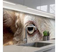 KitchenYeah© Crédence Cuisine À Coller 80x400 cm Protection Plaque De Cuisson Adhesif Plastique Rigide Dalle Murale Mouton - Oeil - Blanc