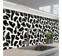 KitchenYeah© Crédence Cuisine À Coller 80x400 cm Protection Plaque De Cuisson Adhesif Plastique Rigide Dalle Murale Motif animalier - Taches - Noir - Blanc