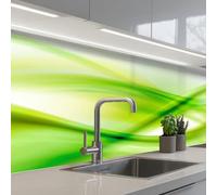 KitchenYeah© Crédence Cuisine À Coller 80x400 cm Protection Plaque De Cuisson Adhesif Plastique Rigide Dalle Murale Vagues - Abstrait - Vert