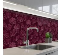 KitchenYeah© Crédence Cuisine À Coller 80x400 cm Protection Plaque De Cuisson Adhesif Plastique Rigide Dalle Murale Fleurs - Motif - Bourgogne