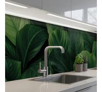 KitchenYeah© Crédence Cuisine À Coller 80x400 cm Protection Plaque De Cuisson Adhesif Plastique Rigide Dalle Murale Nature - Tropical - Feuilles - Vert