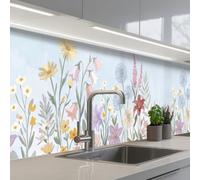 KitchenYeah© Crédence Cuisine À Coller 80x400 cm Protection Plaque De Cuisson Adhesif Plastique Rigide Dalle Murale Fleurs des prés - Illustration - Coloré